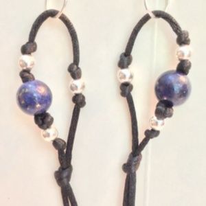 HAND CRAFTED Blue Lapis Beads and Sterling Beads Black Satin Sterling Earrings
